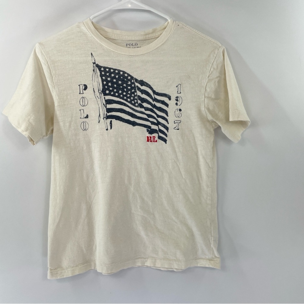 Polo Ralph Lauren Cream T‑Shirt with US Flag July 4th graphic